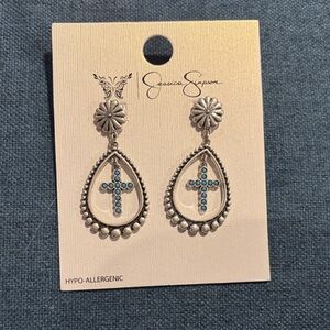 Jessica Simpson Teardrop Earrings with Silver and Blue Accents
